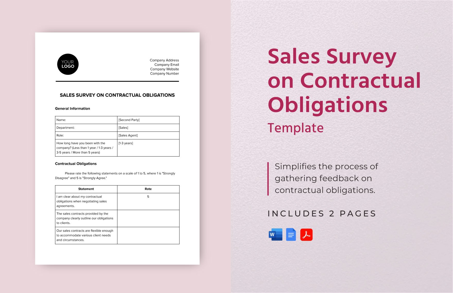 Sales Survey on Contractual Obligations Template in Word, Google Docs, PDF