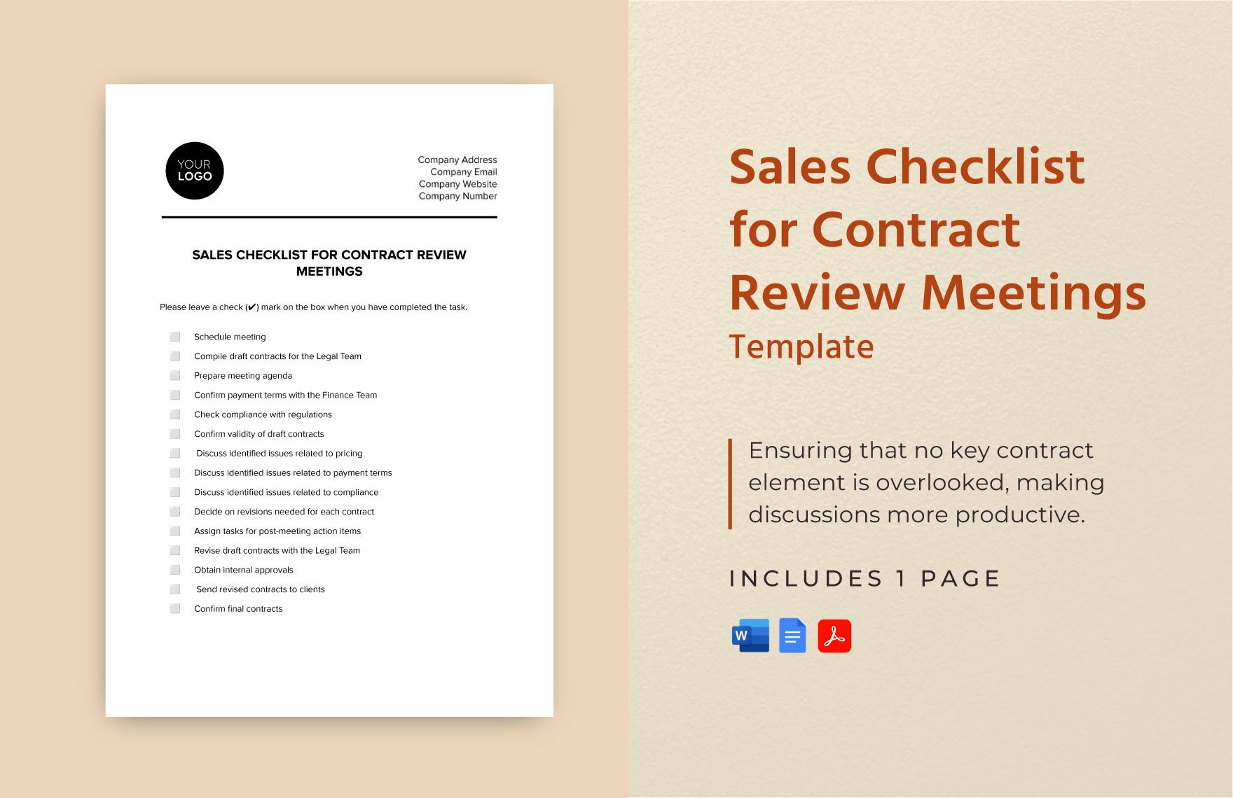Sales Checklist for Contract Review Meetings Template in Word, Google Docs, PDF