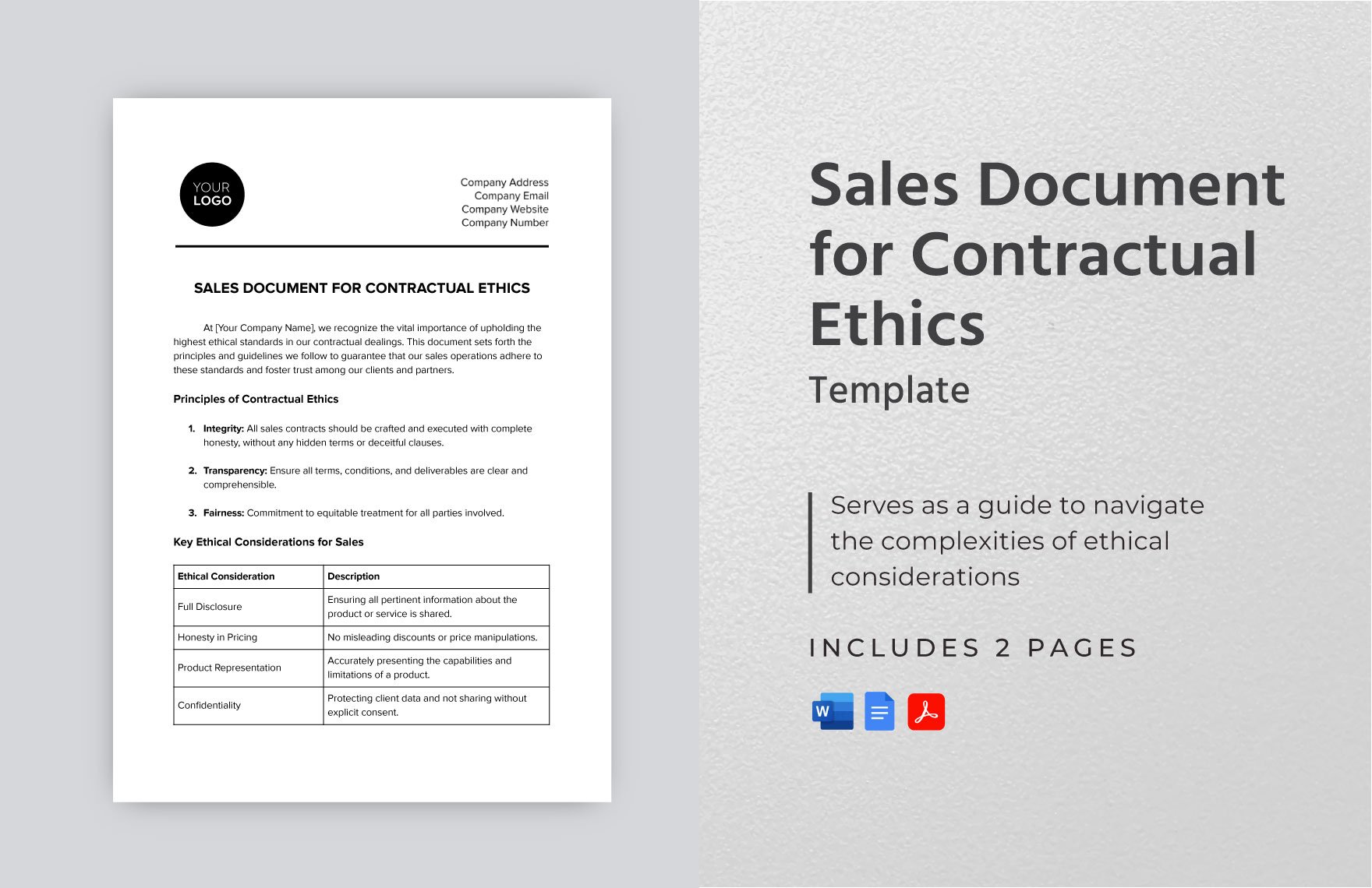 Sales Document for Contractual Ethics Template in Word, Google Docs, PDF