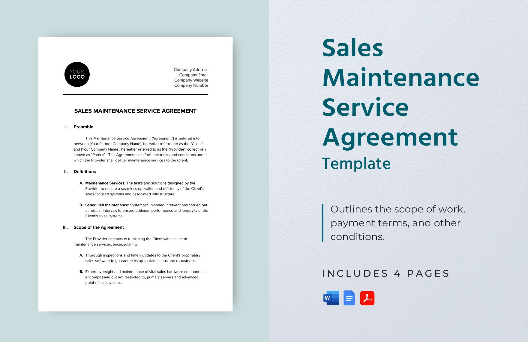 Sales Maintenance Service Agreement Template in Word, Google Docs, PDF