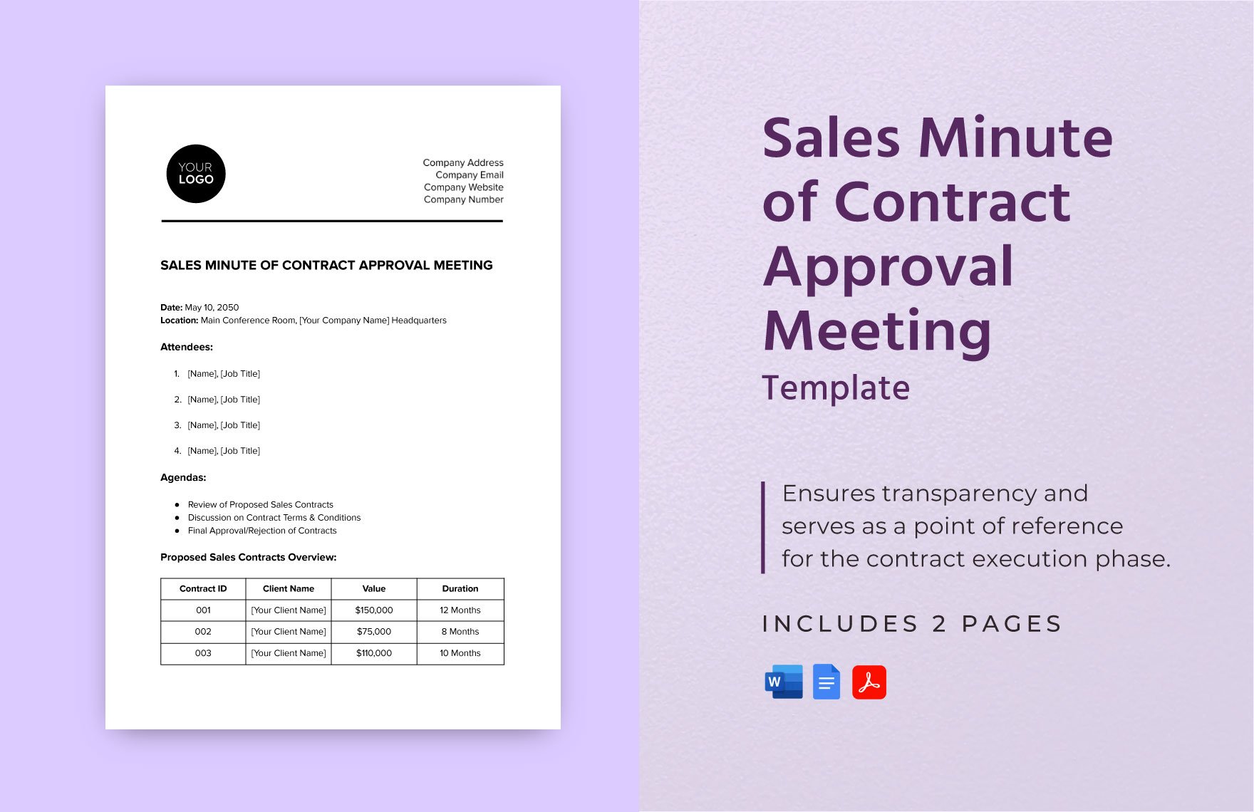 Sales Minute of Contract Approval Meeting Template