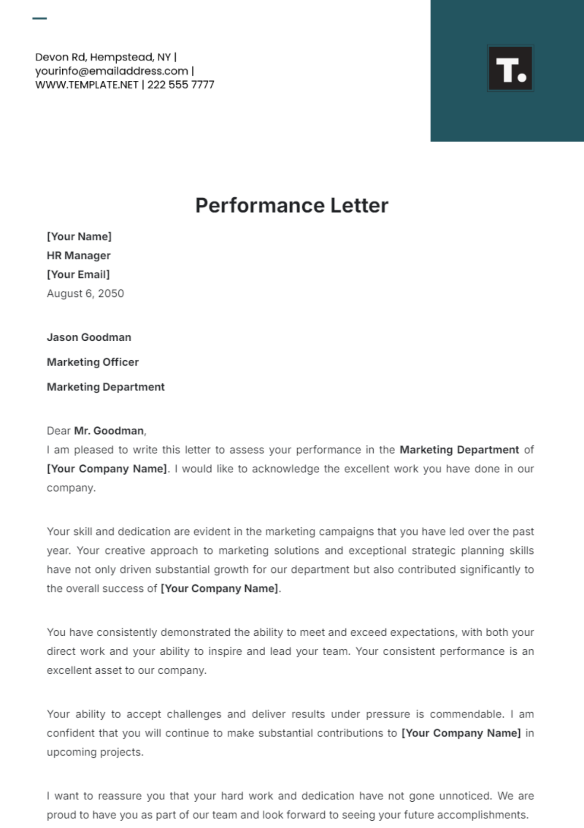 Performance Letter Template - Edit Online & Download