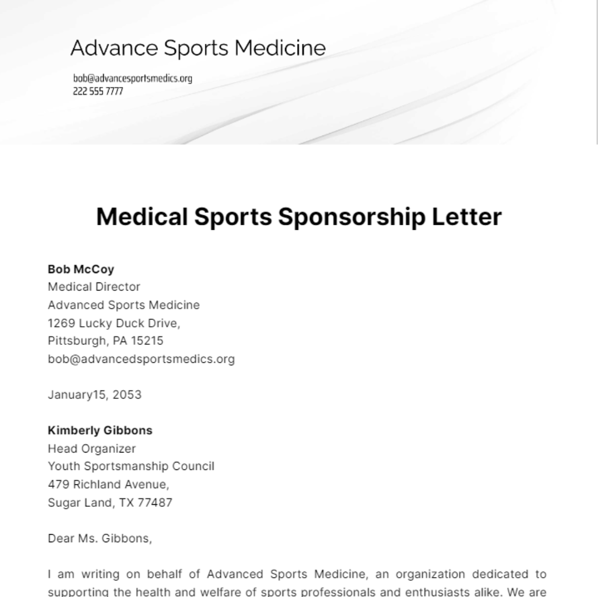 Free Medical Sports Sponsorship Letter Template