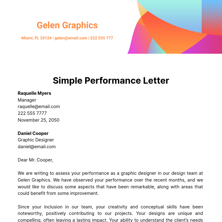 Simple Performance Letter Template