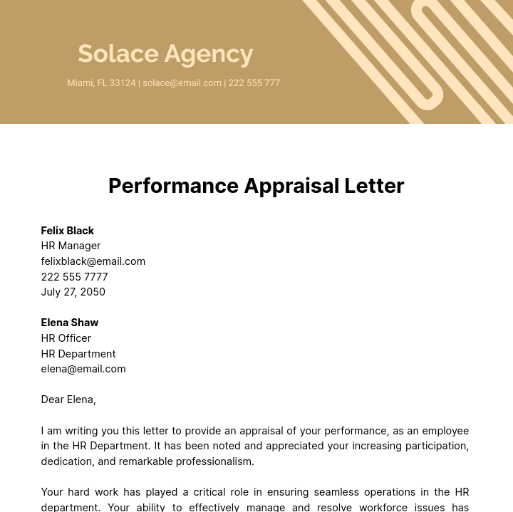 Performance Appraisal Letter Template