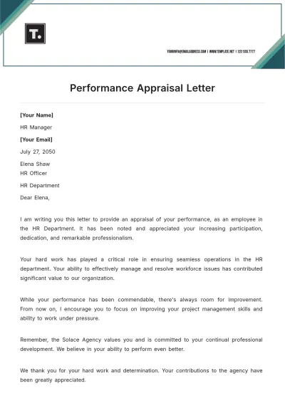 Free Performance Appraisal Letter Template to Edit Online