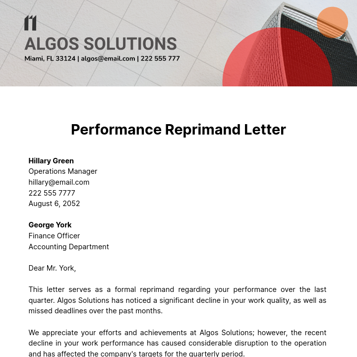 Performance Reprimand Letter Template