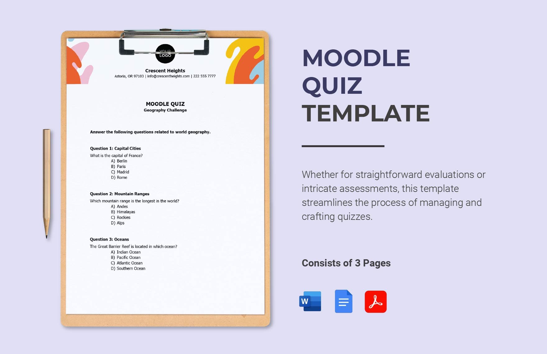 Free Moodle Quiz Template