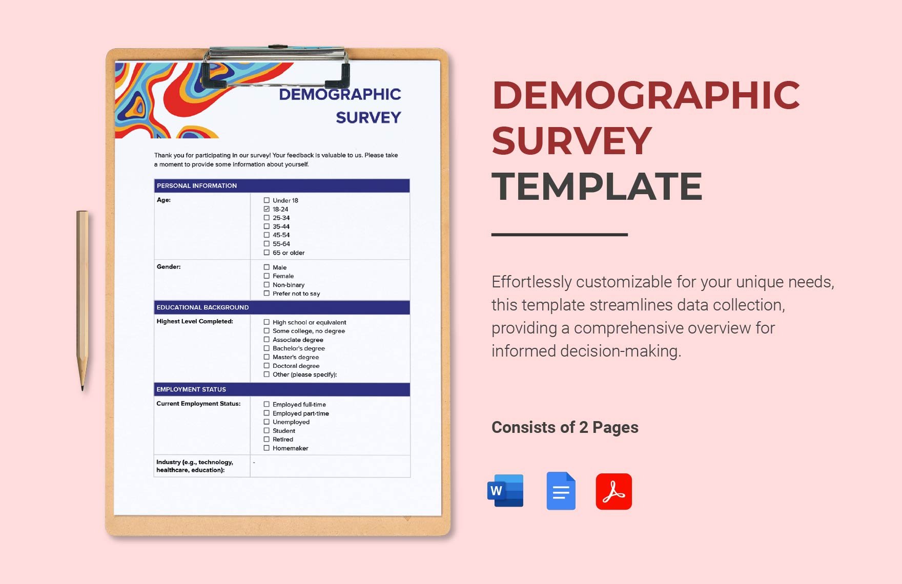 Demographic Survey Template in Word, Google Docs, PDF