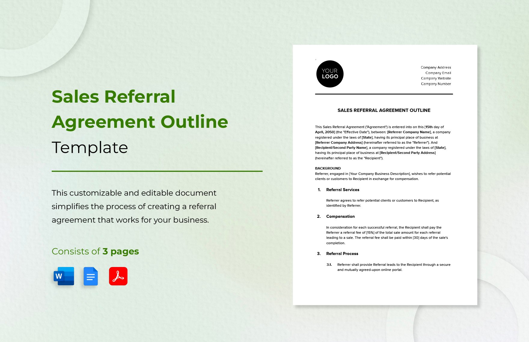 Sales Referral Agreement Outline Template in Word, Google Docs, PDF