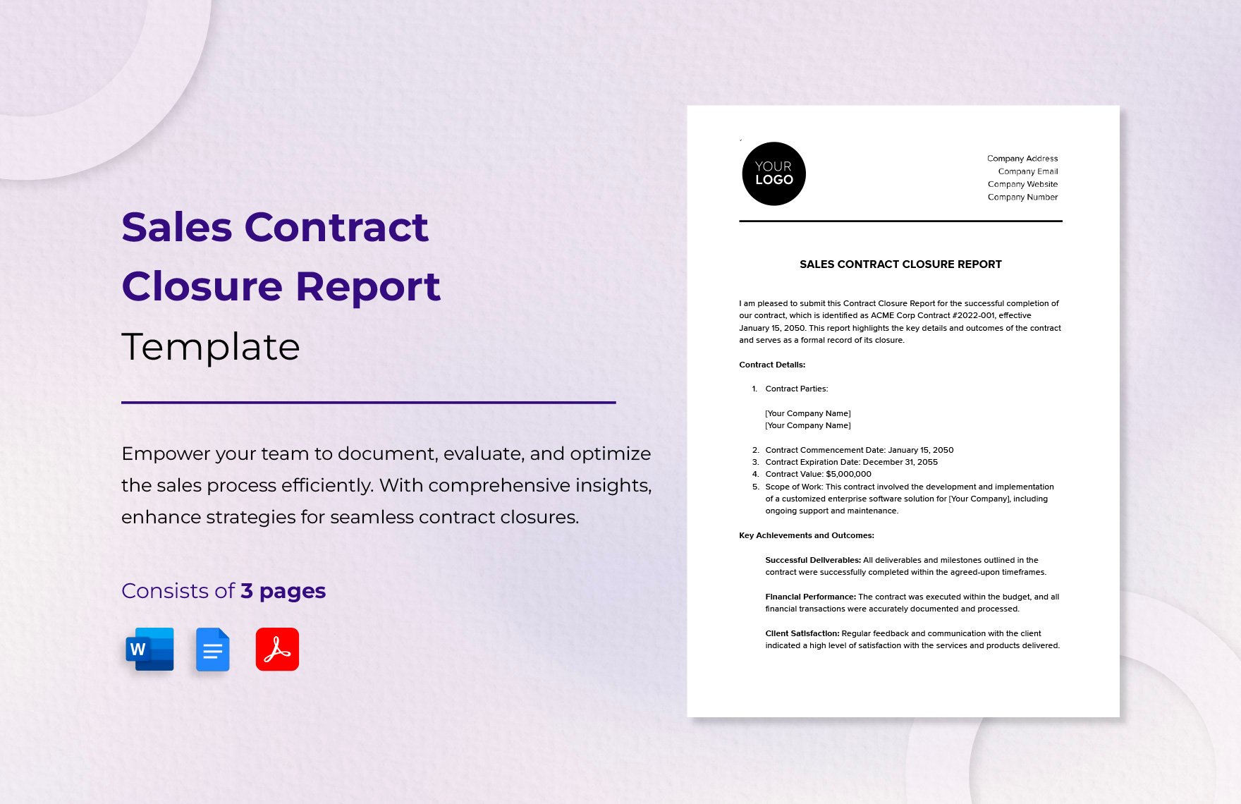 Sales Contract Closure Report Template
