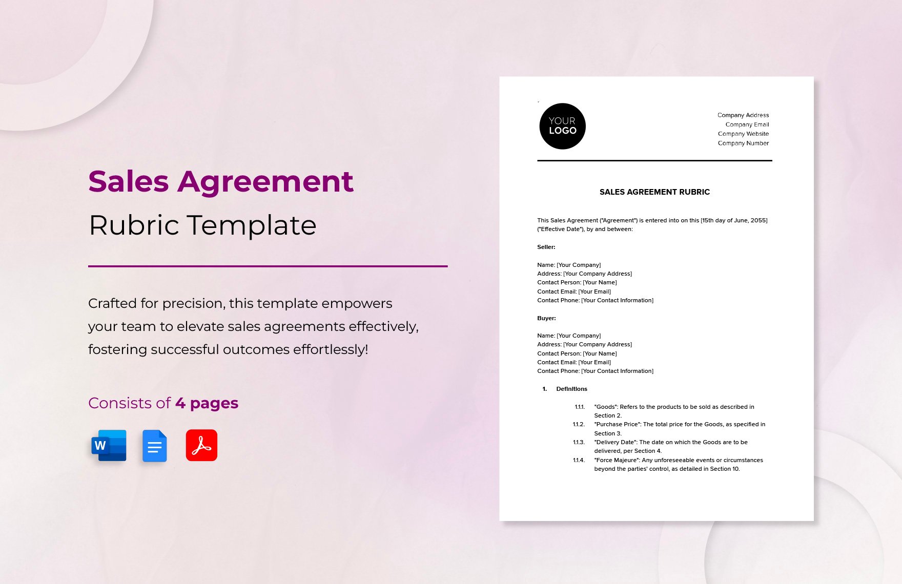 Sales Agreement Rubric Template in Word, Google Docs, PDF
