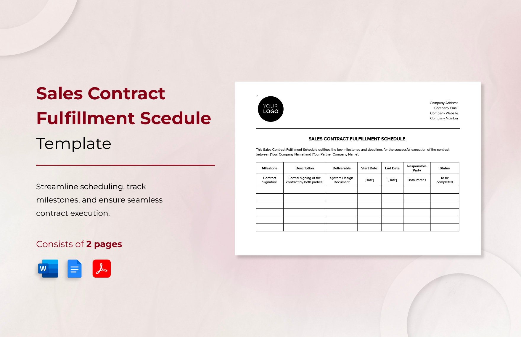 Sales Contract Fulfillment Schedule Template in Word, Google Docs, PDF