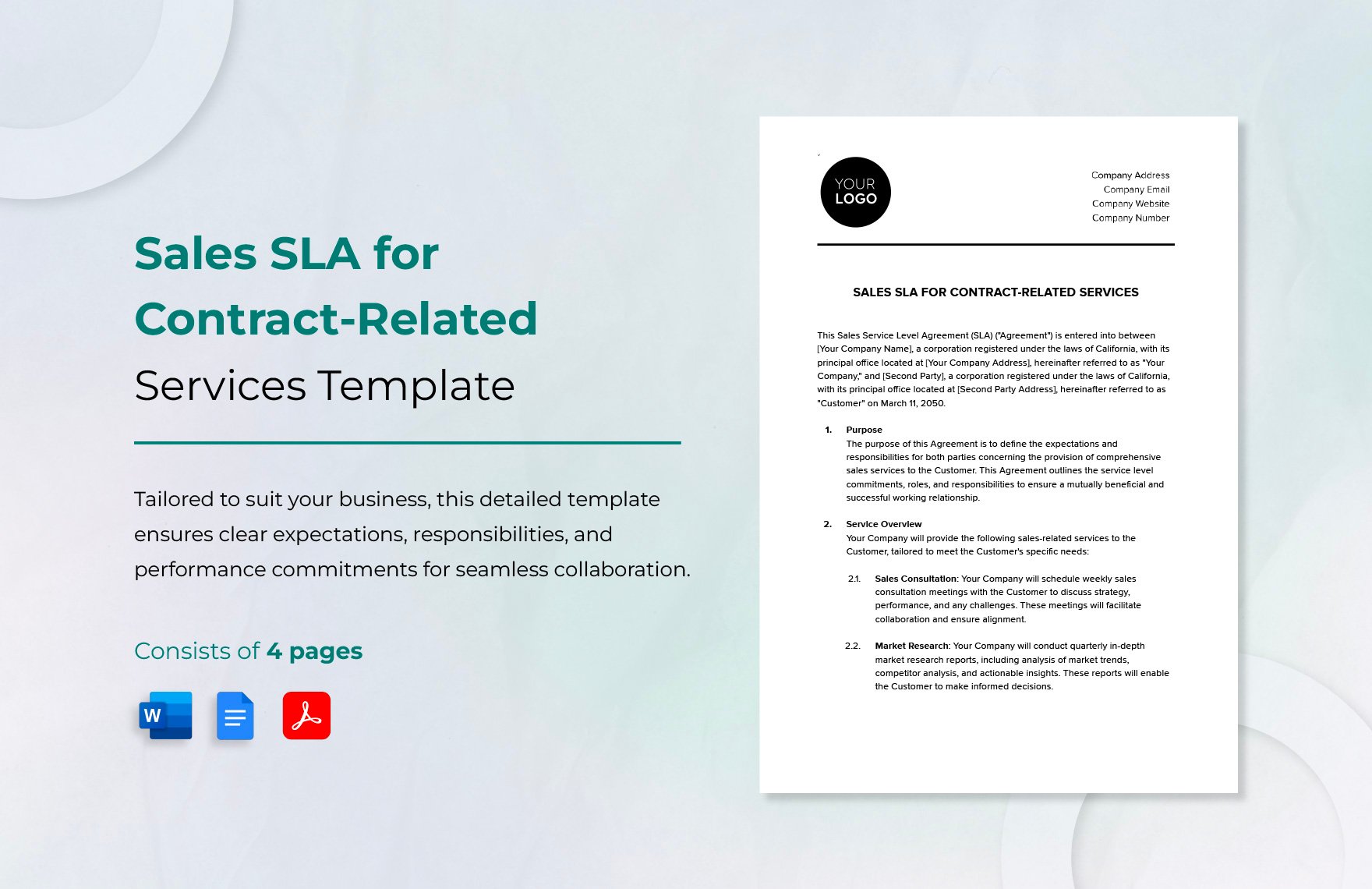 Sales SLA for Contract-Related Services Template in Word, Google Docs, PDF