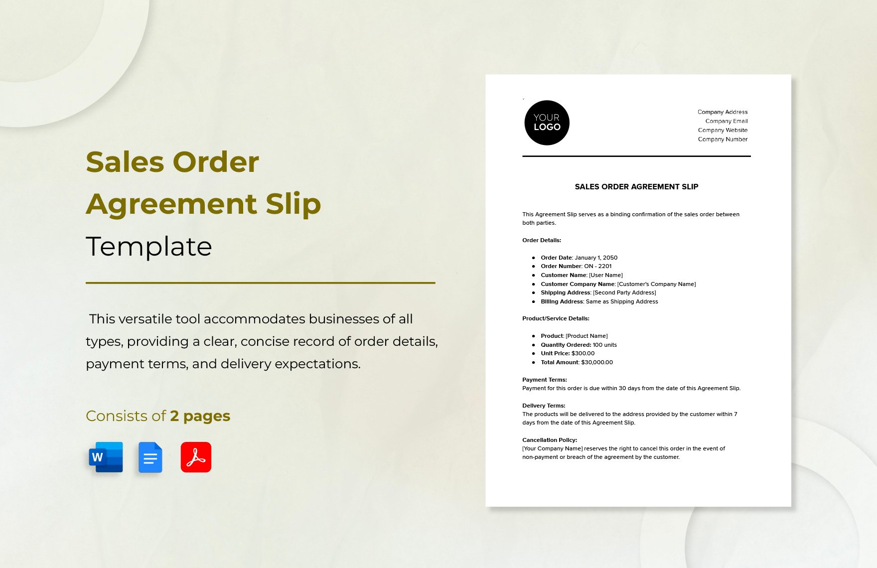Sales Order Agreement Slip Template