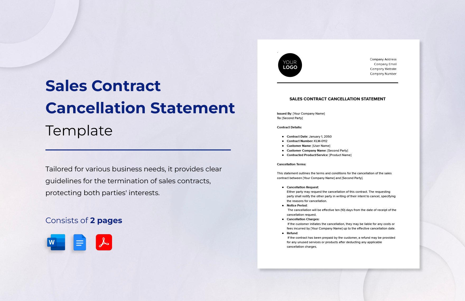 Sales Contract Cancellation Statement Template in Word, Google Docs, PDF