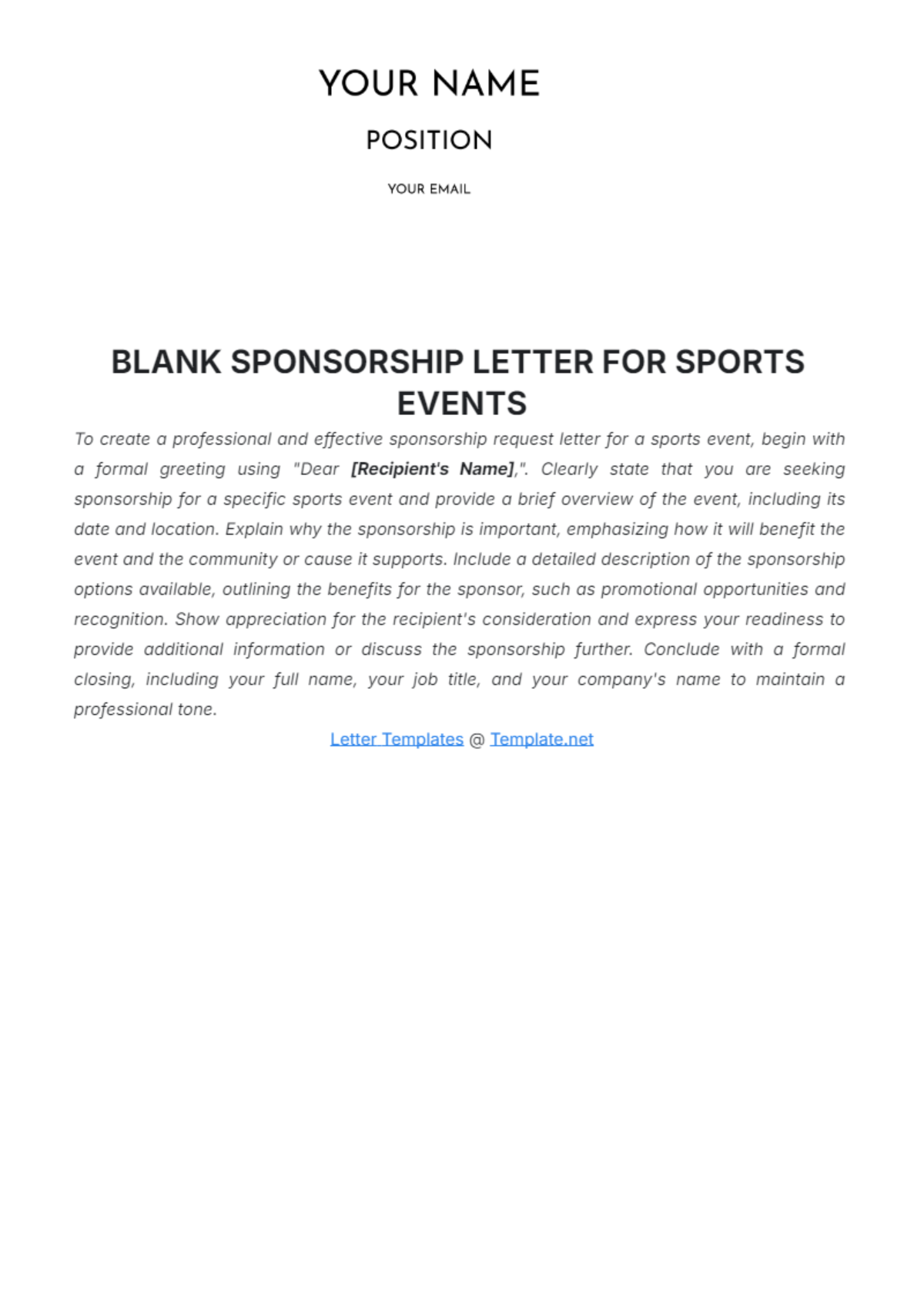 Blank Sponsorship Letter for Sports Event Template