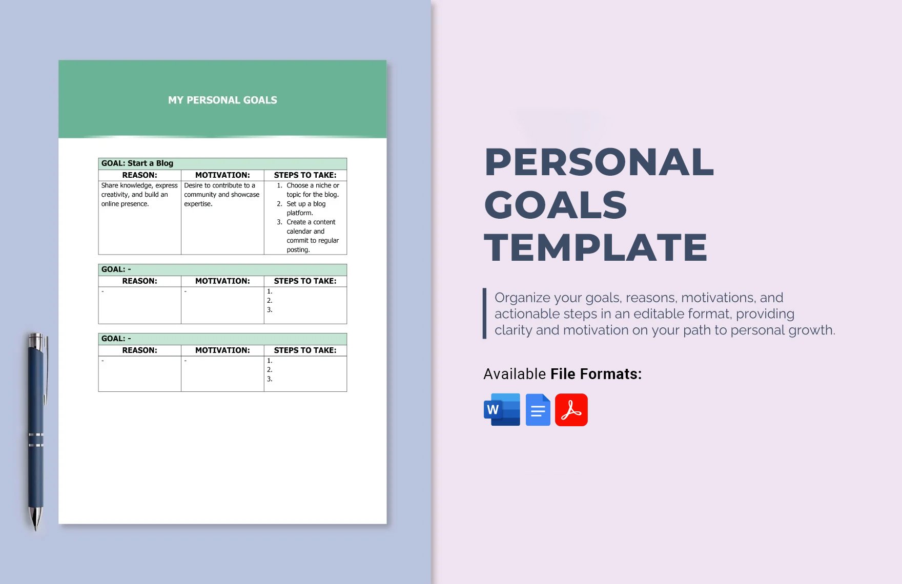Free Personal Goals Template in Word, Google Docs, PDF