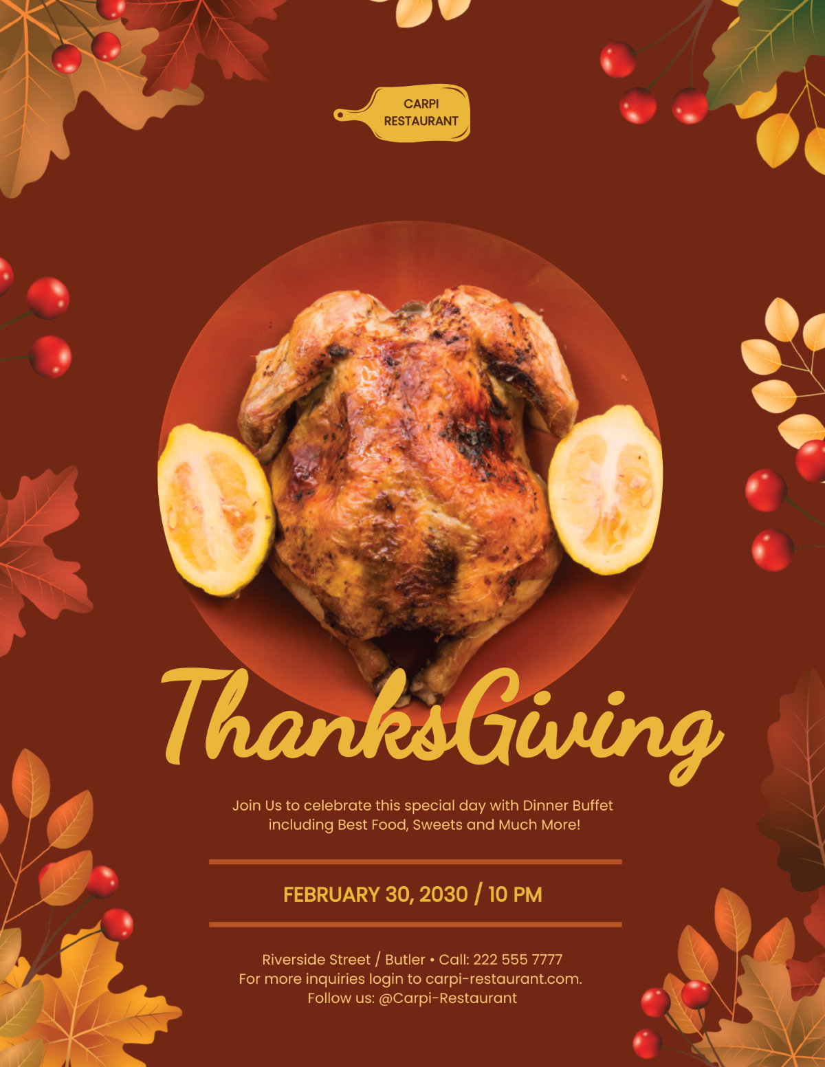 Thanksgiving Restaurant Flyer Template