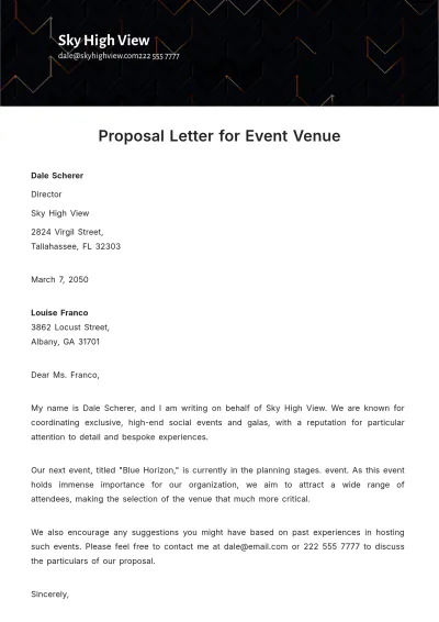 Free Proposal Letter for Event Venue Template to Edit Online