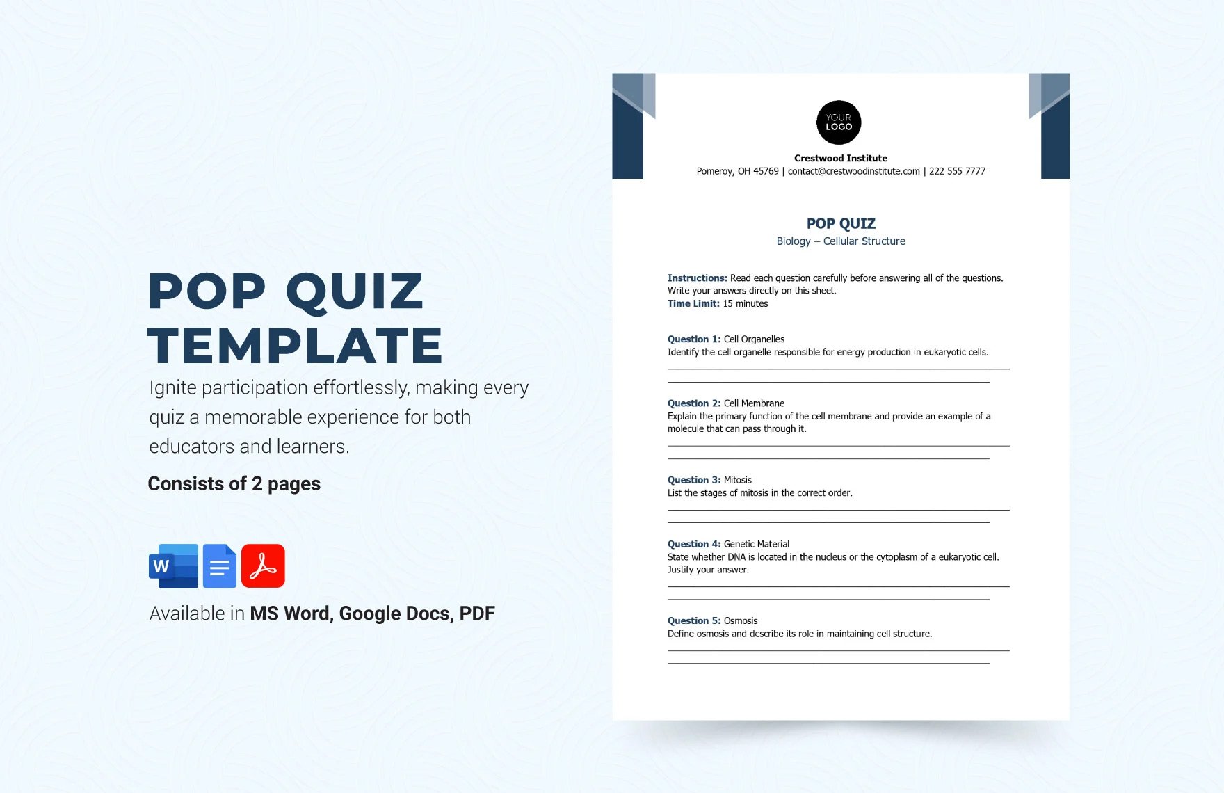 Free Pop Quiz Template in Word, Google Docs, PDF