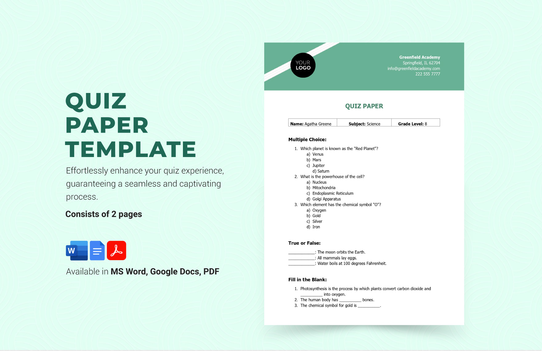 Editable Quiz Templates In PDF To Download Editable Quiz Templates In PDF To Download