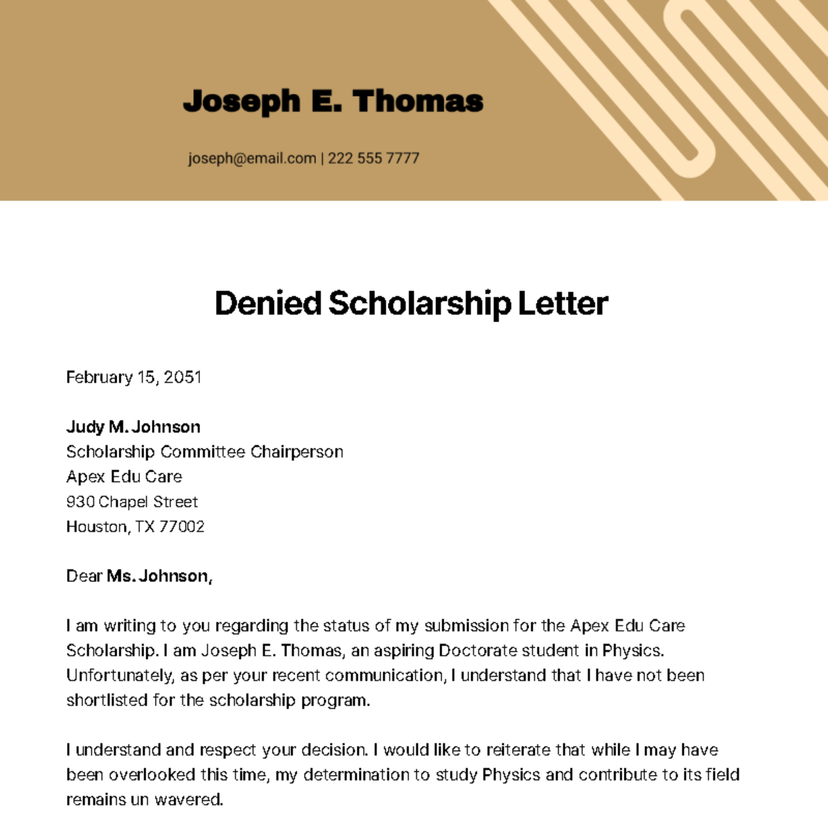 Denied Scholarship Letter Template