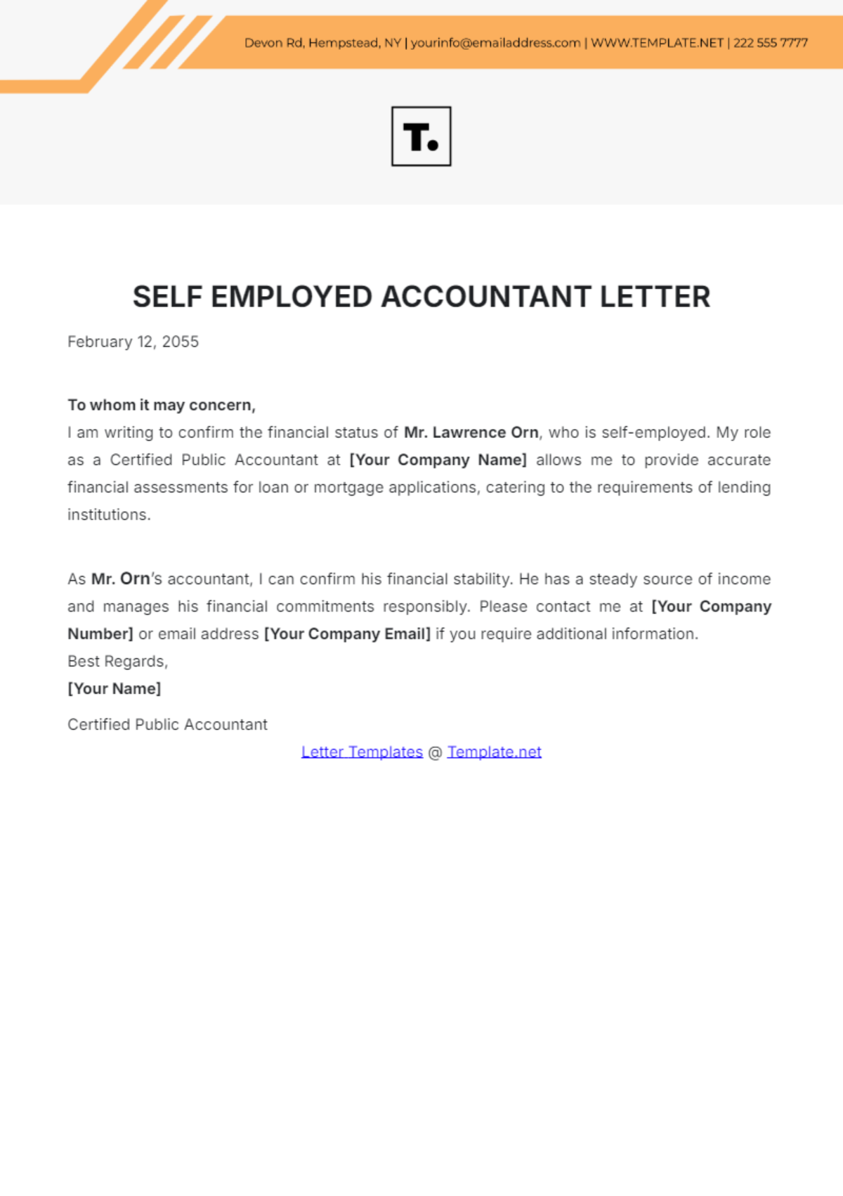 Self-Employed Accountant Letter Template - Edit Online & Download