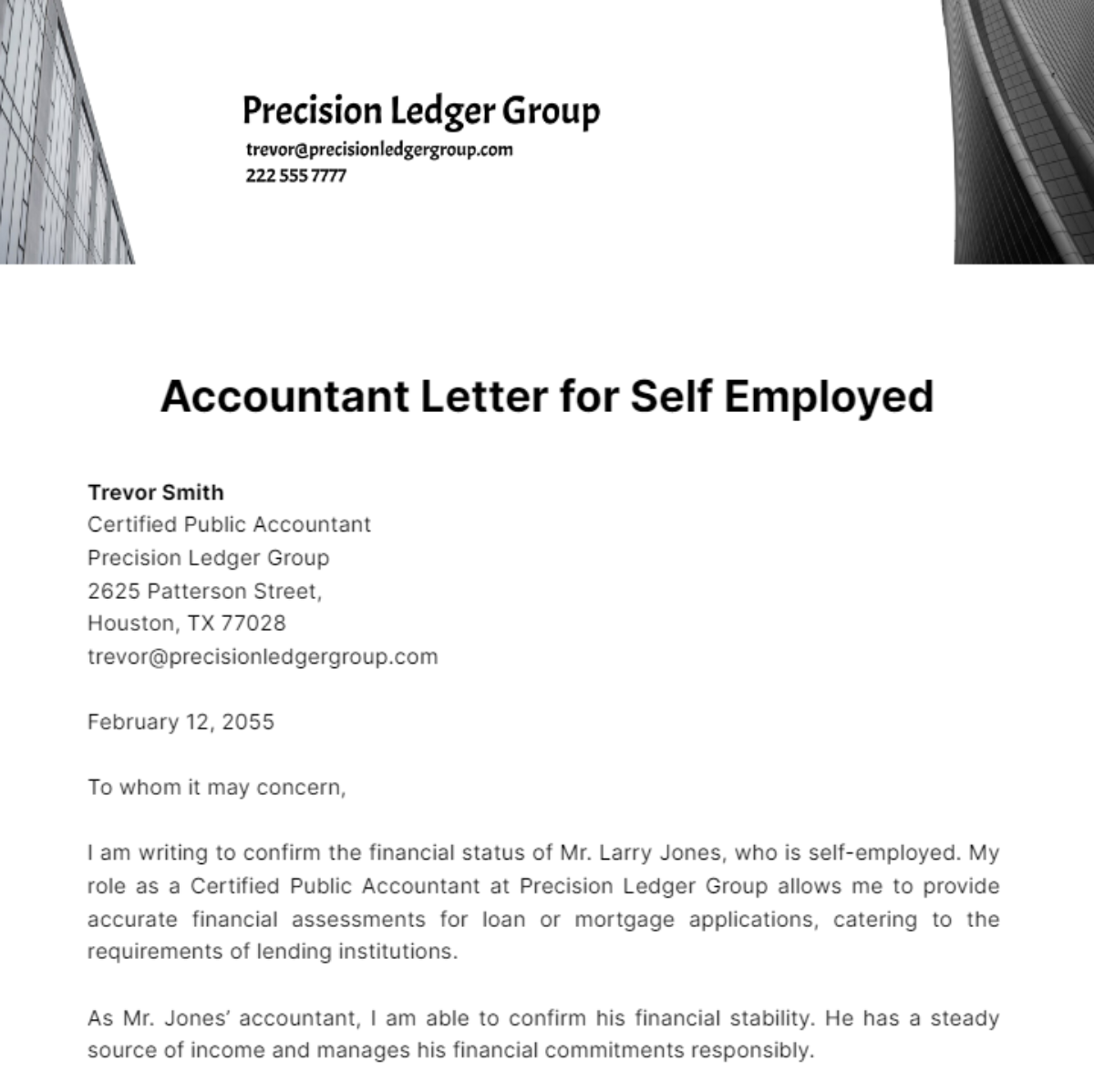Accountant Letter for Self Employed Template