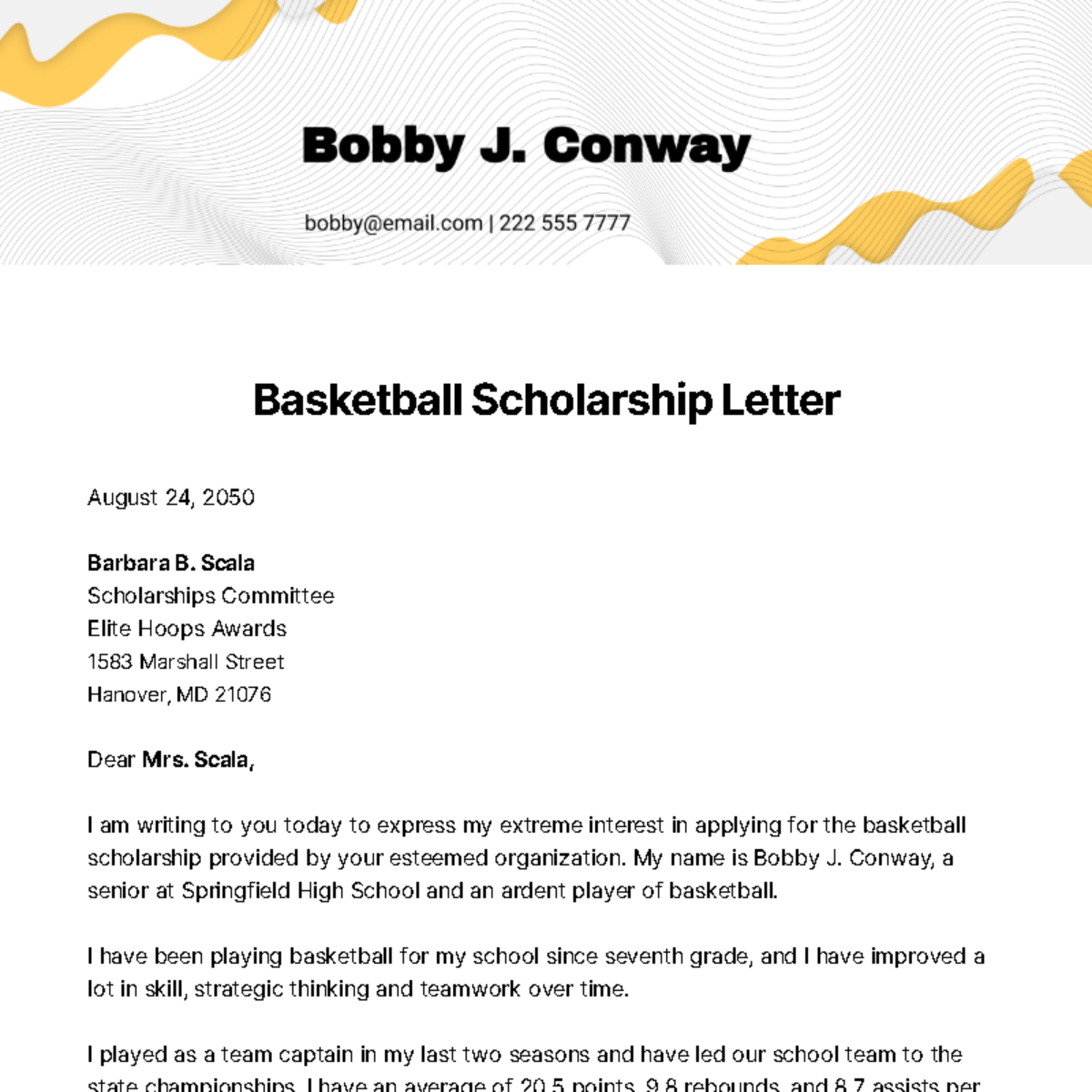 Basketball Scholarship Letter Template
