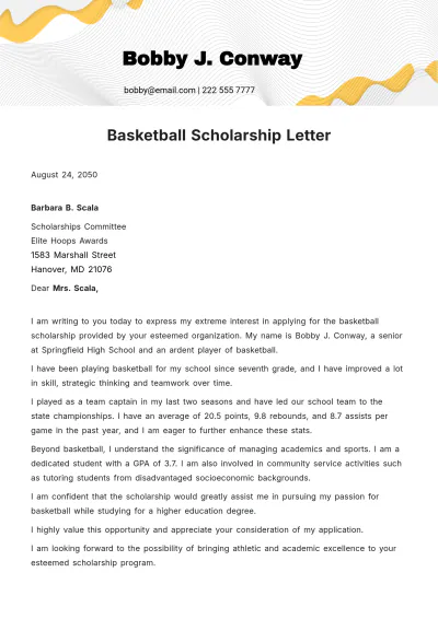 Free Basketball Scholarship Letter Template to Edit Online