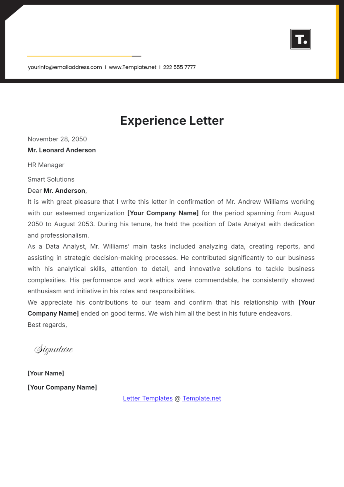 Experience Letter Template - Edit Online & Download