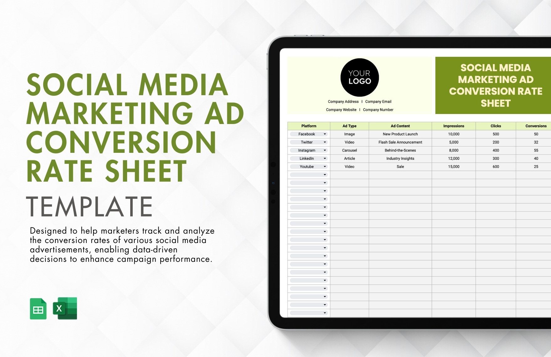 Social Media Marketing Ad Conversion Rate Sheet Template