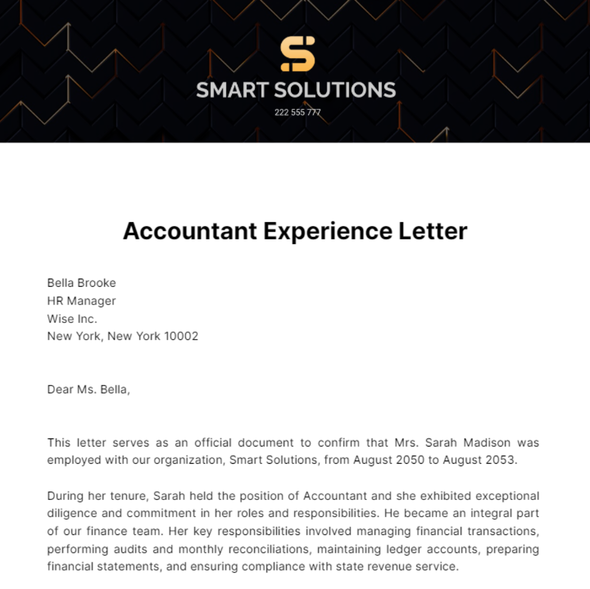 Free Accountant Experience Letter Template