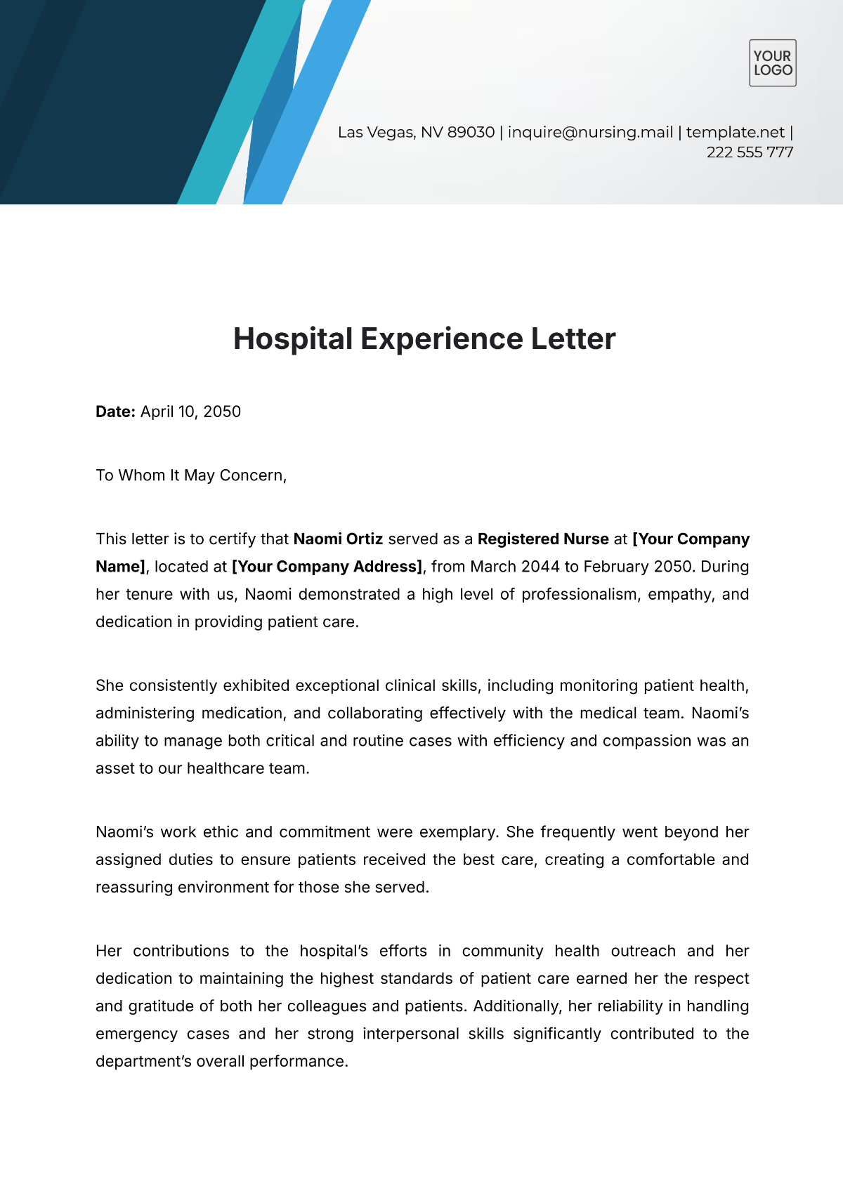 Free Experience Letter Template to Edit Online