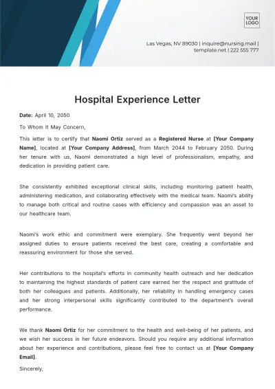 Free Hospital Experience Letter Template to Edit Online