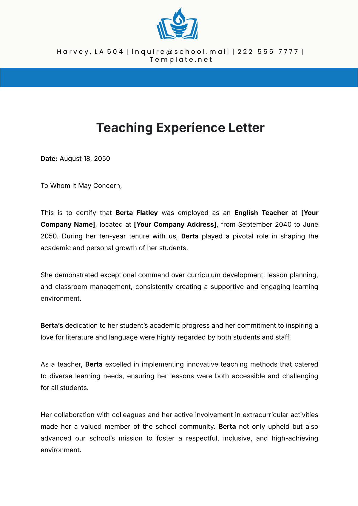 Teaching Experience Letter Template - Edit Online & Download