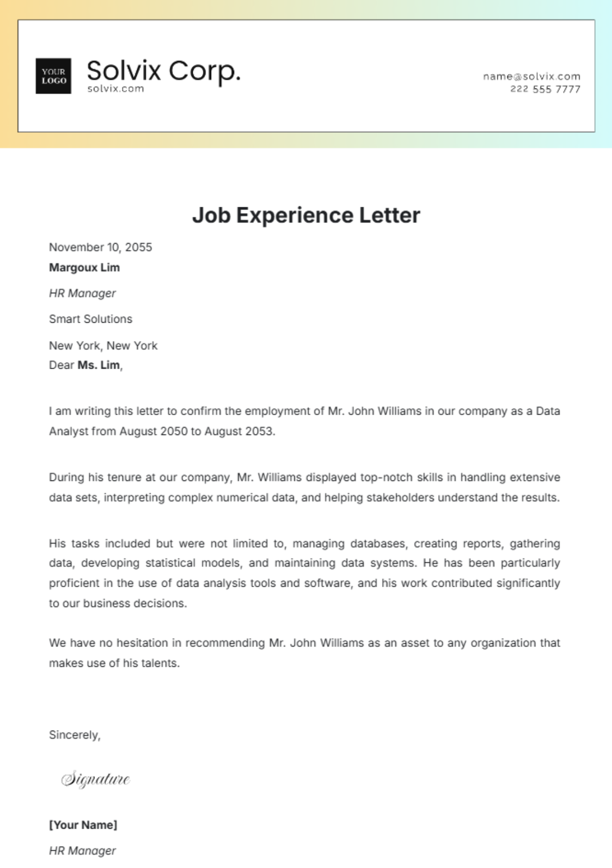 Job Experience Letter Template - Edit Online & Download