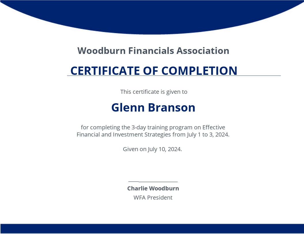 Program Completion Certificate Template - Word