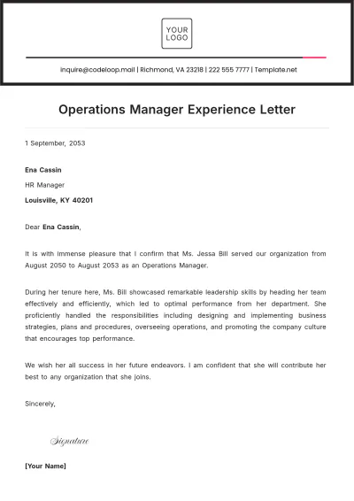 Free Project Manager Experience Letter Template to Edit Online