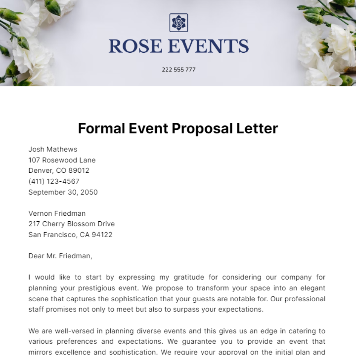 Formal Event Proposal Letter Template