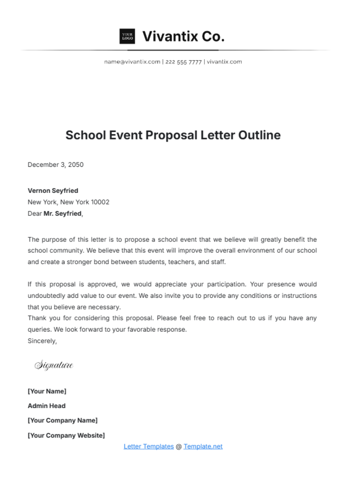 School Event Proposal Letter Outline Template - Edit Online & Download