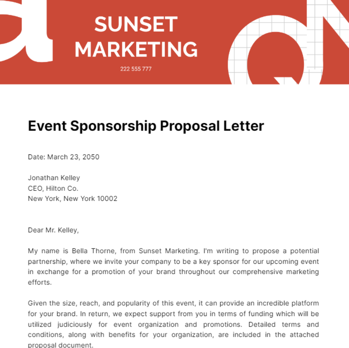 Event Sponsorship Proposal Letter Template