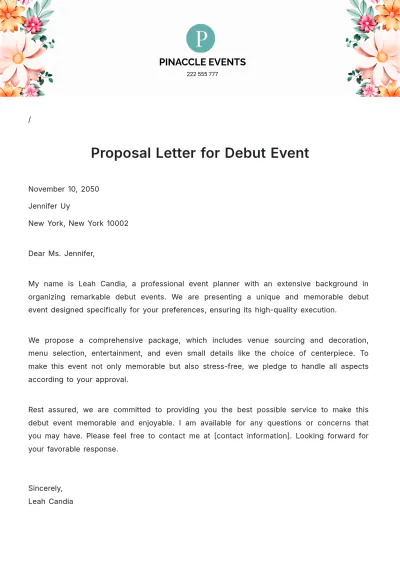 Free Proposal Letter for Debut Event Template to Edit Online