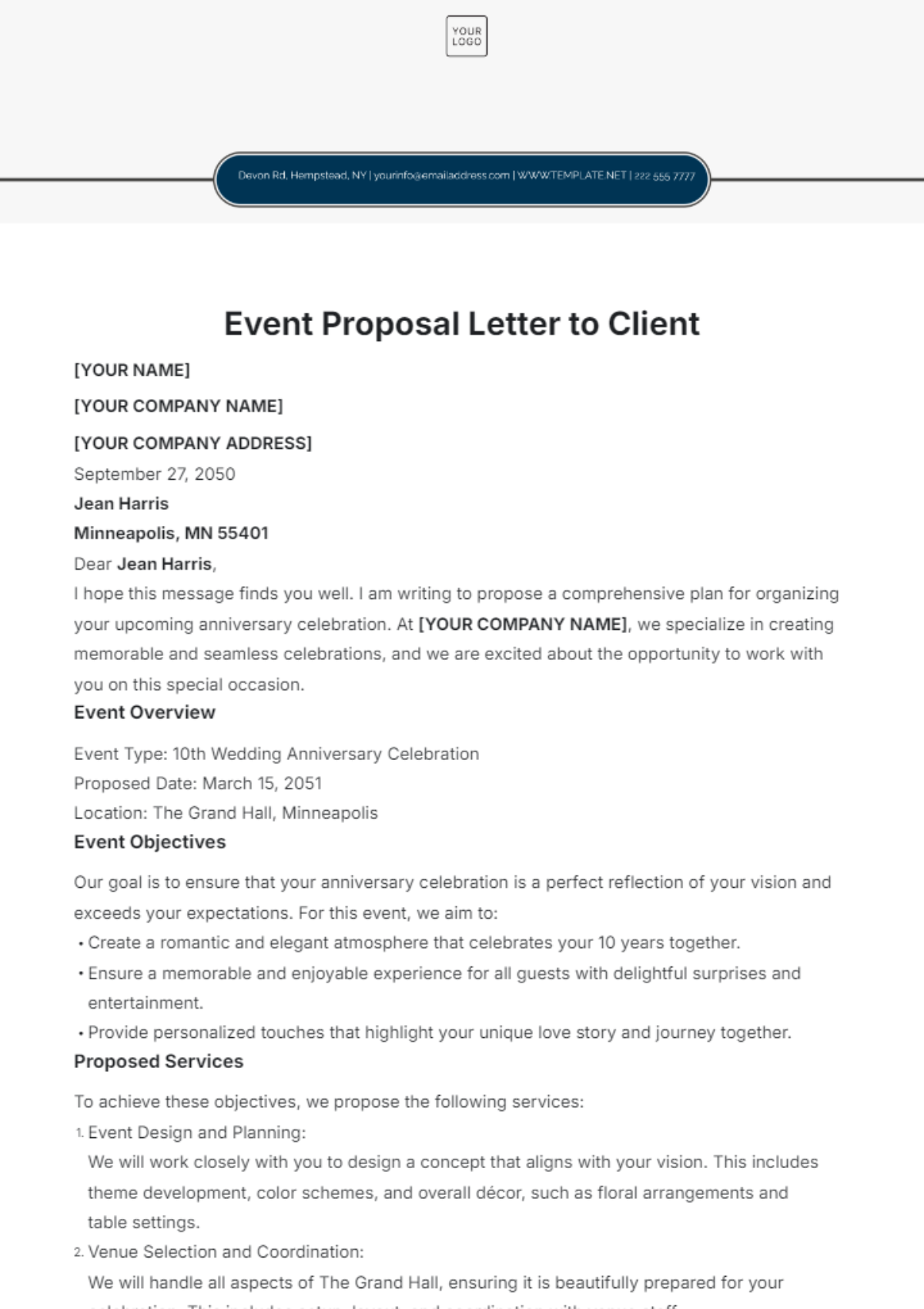 Event Proposal Letter to Client Template