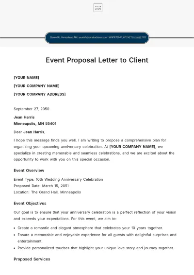 Free Event Proposal Letter to Client Template to Edit Online