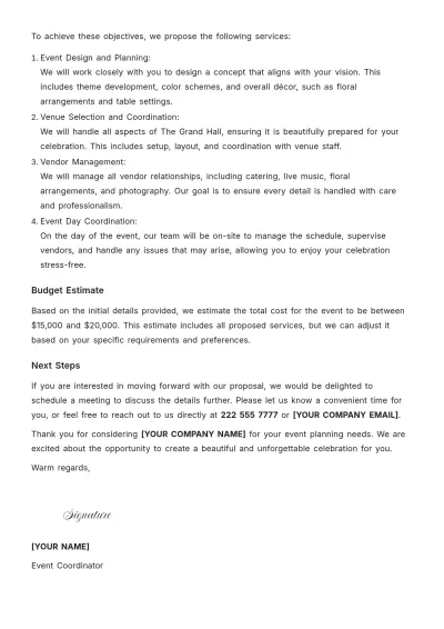Free Event Proposal Letter to Client Template to Edit Online