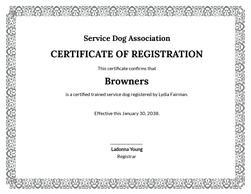 Service Dog Certificate Template Google Docs Word Template Net