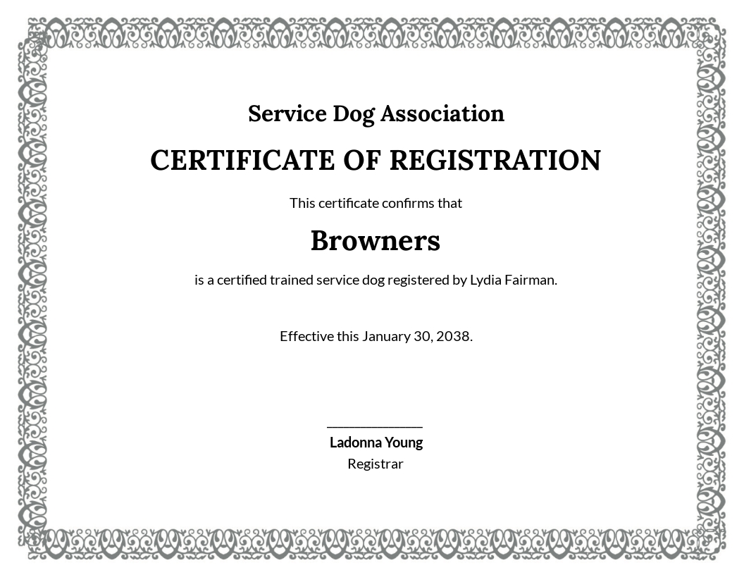 Service Dog Certificate Template