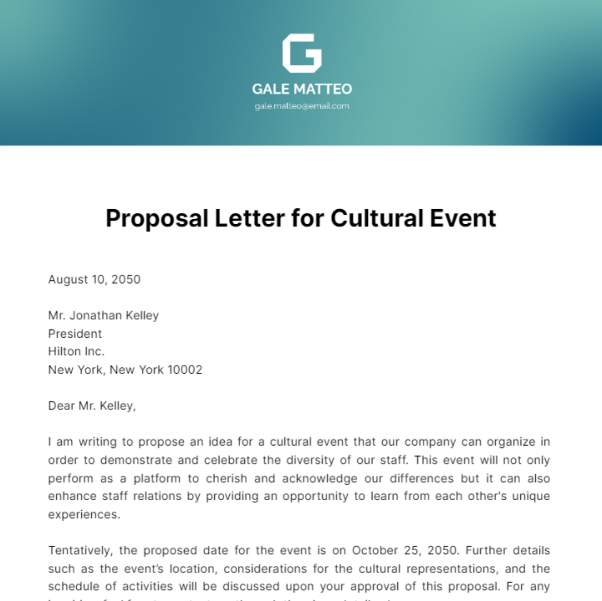 Proposal Letter for Cultural Event Template